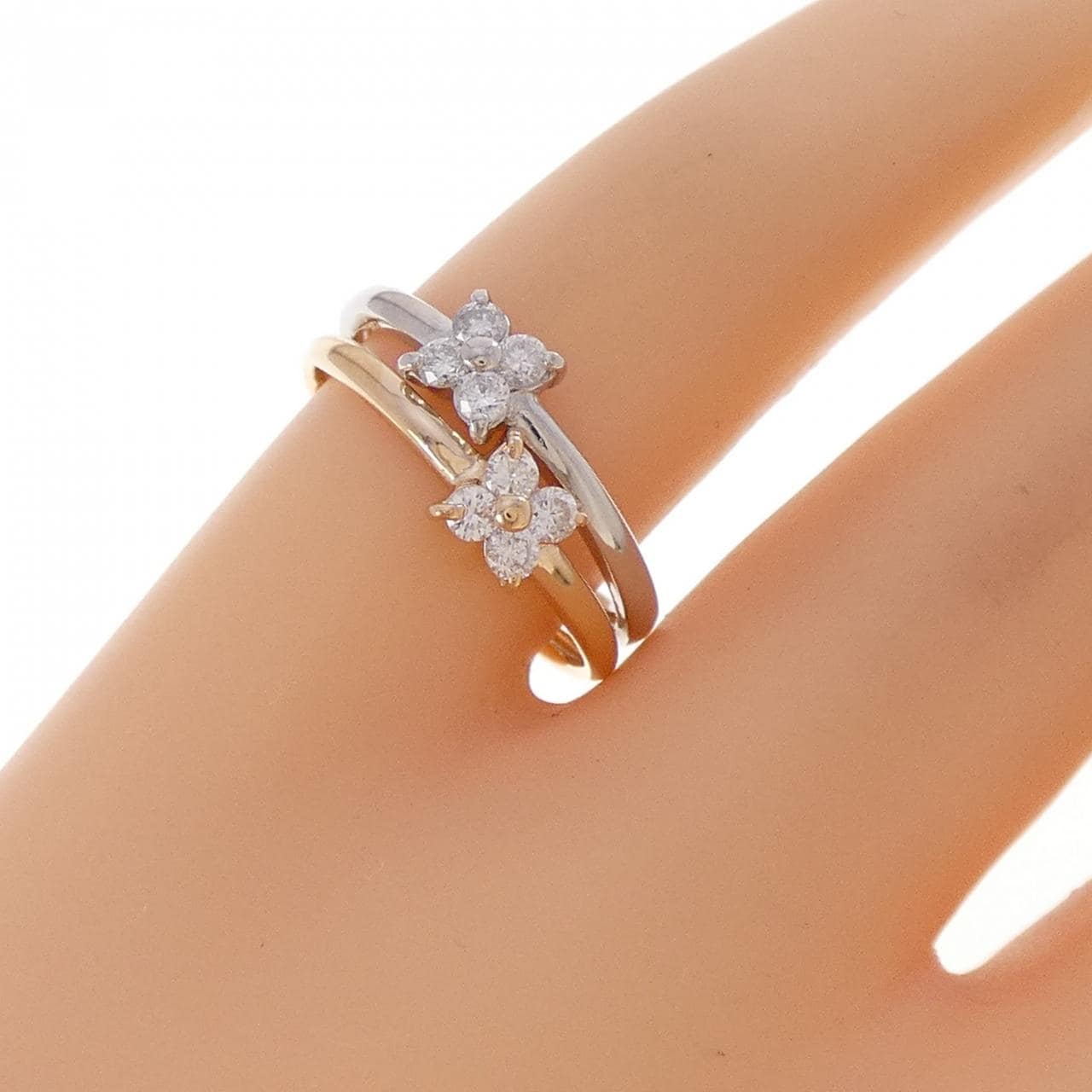PT900/K18PG フラワー ダイヤモンド リング 0.20CT