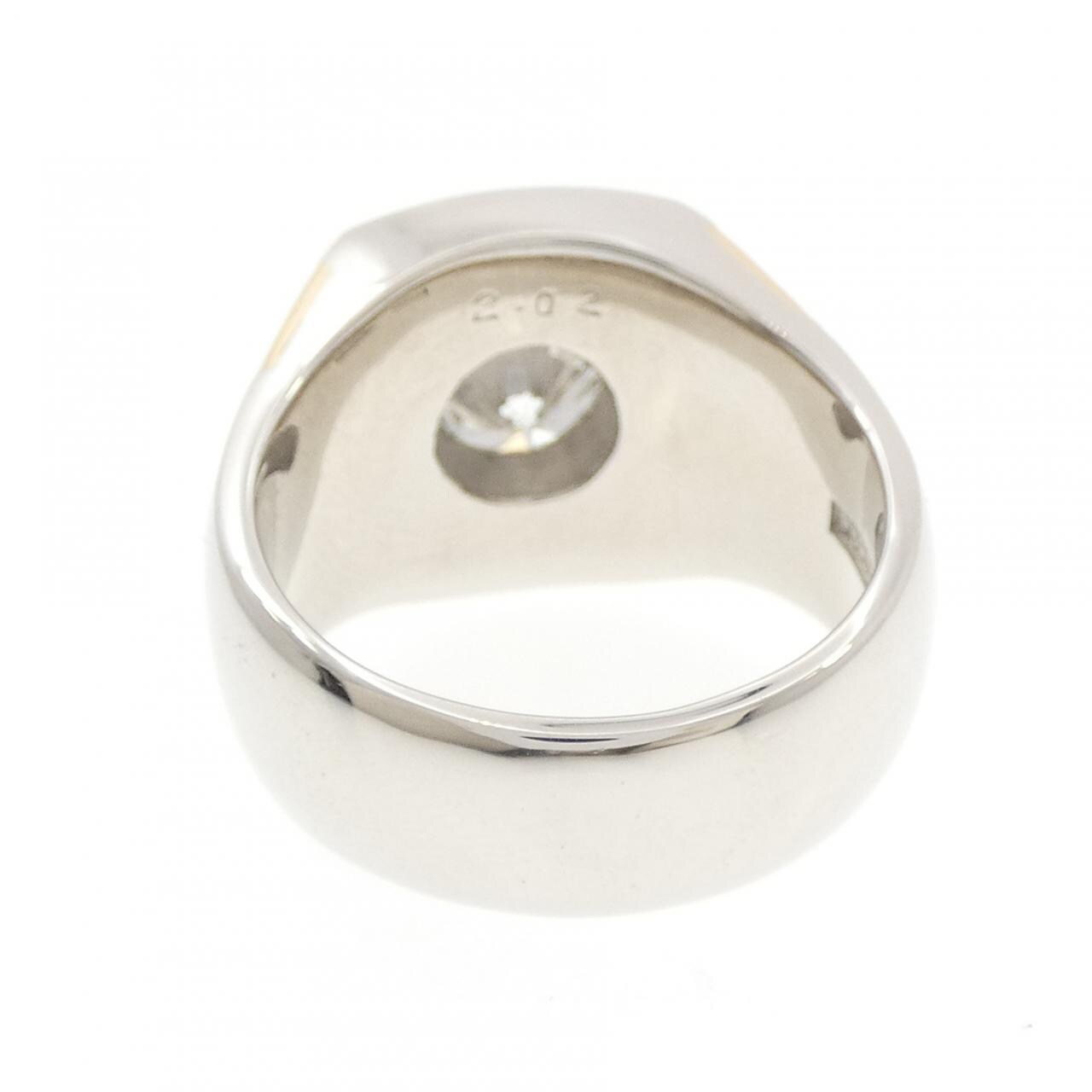 PT900/K18YG 印台 ダイヤモンド リング 2.02CT