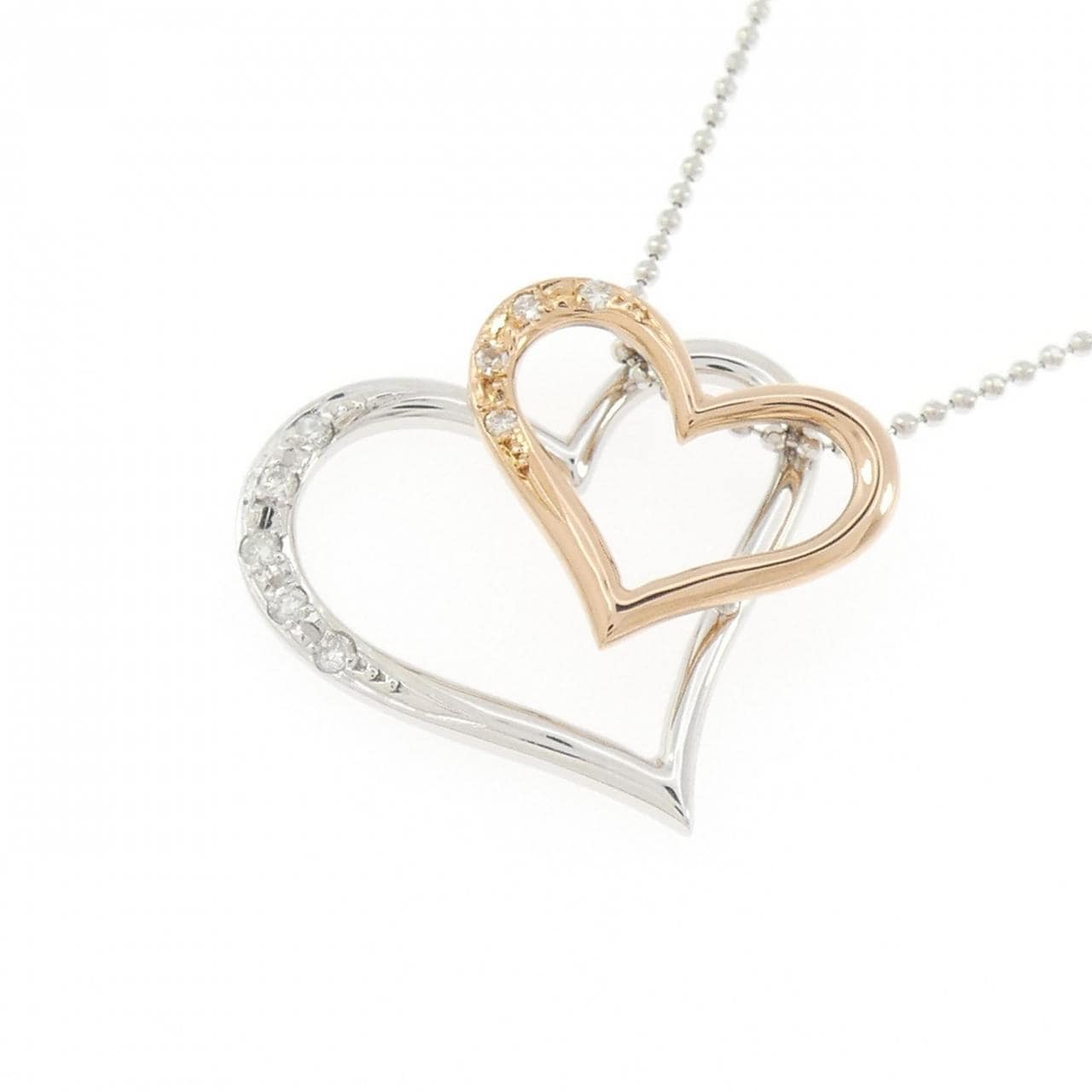 K14WG/K18PG ハート ダイヤモンド ネックレス 0.09CT