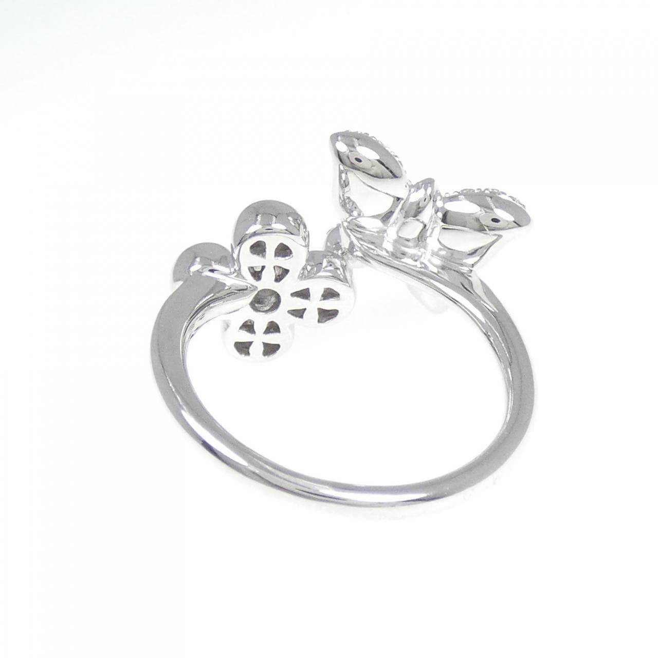 K18WG バタフライ×フラワー ダイヤモンド リング 0.50CT