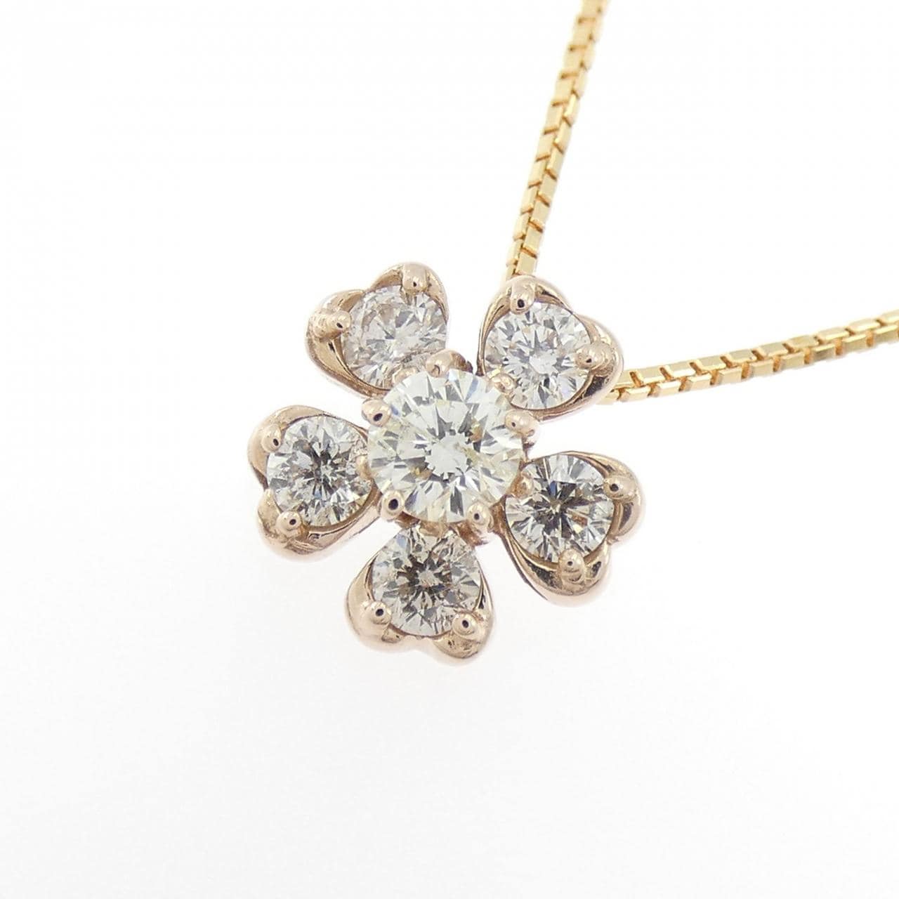 K18PG フラワー ダイヤモンド ネックレス 0.53CT