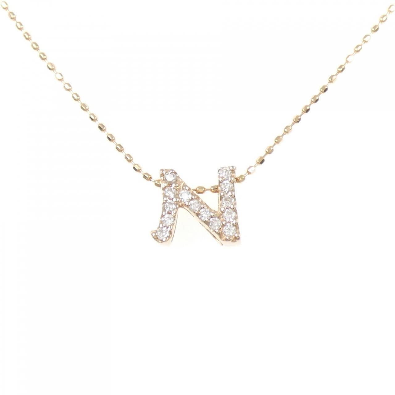 K18PG イニシャルN ダイヤモンド ネックレス 0.09CT