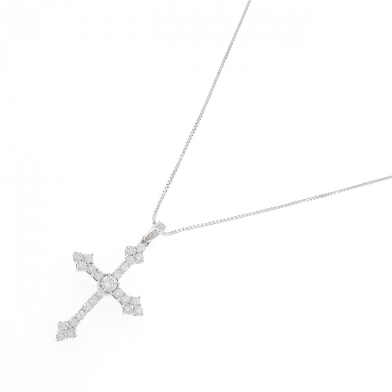 K18WG クロス ダイヤモンド ネックレス 3.88CT