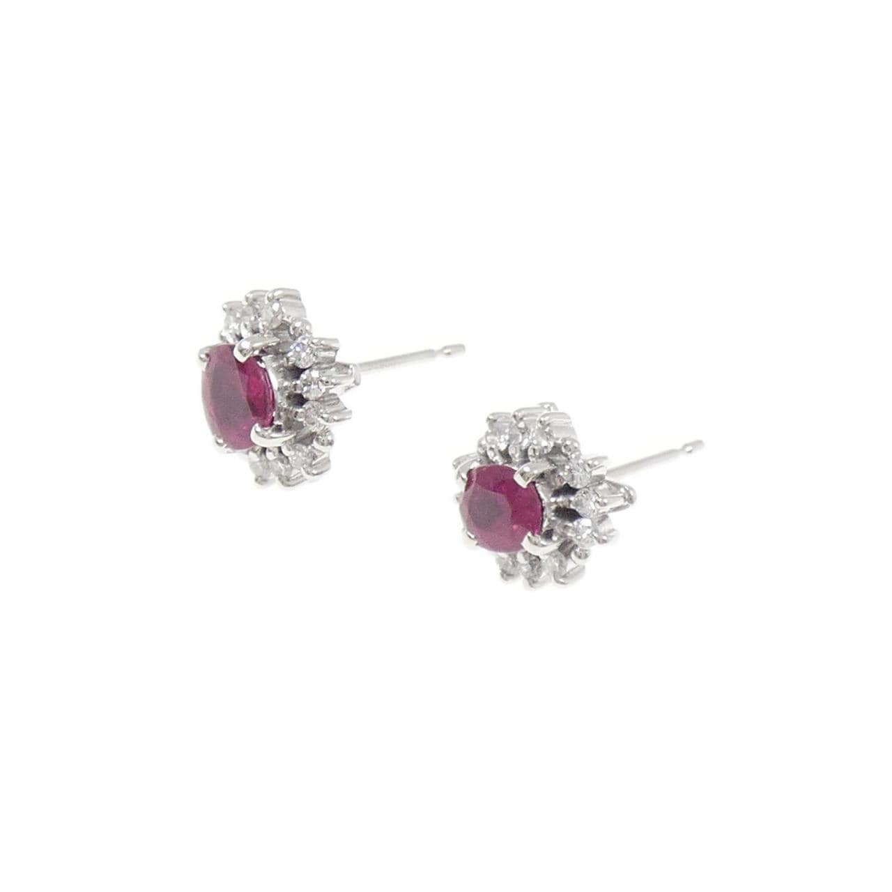 PT900 ルビー ピアス 0.89CT