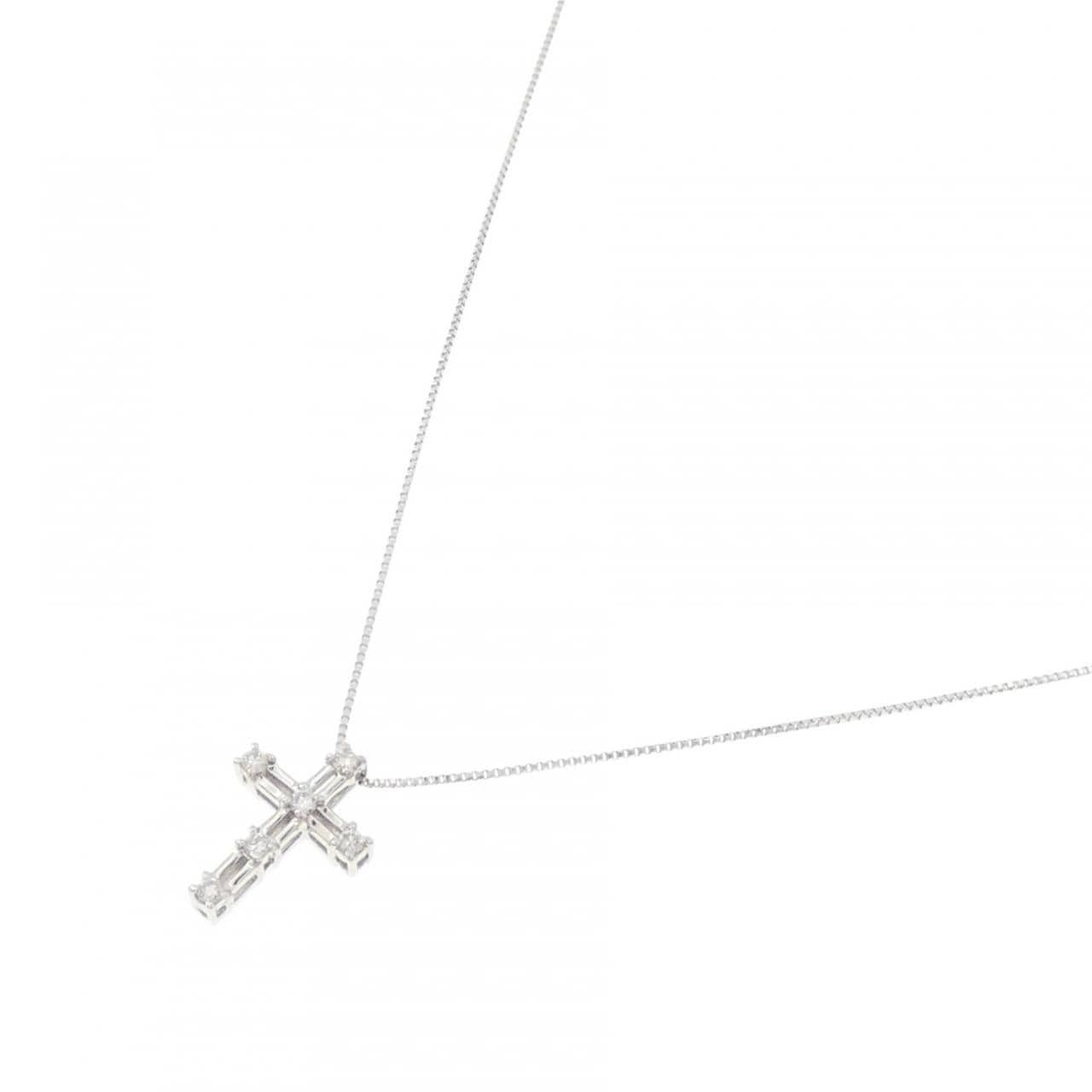 K18WG クロス ダイヤモンド ネックレス 0.09CT