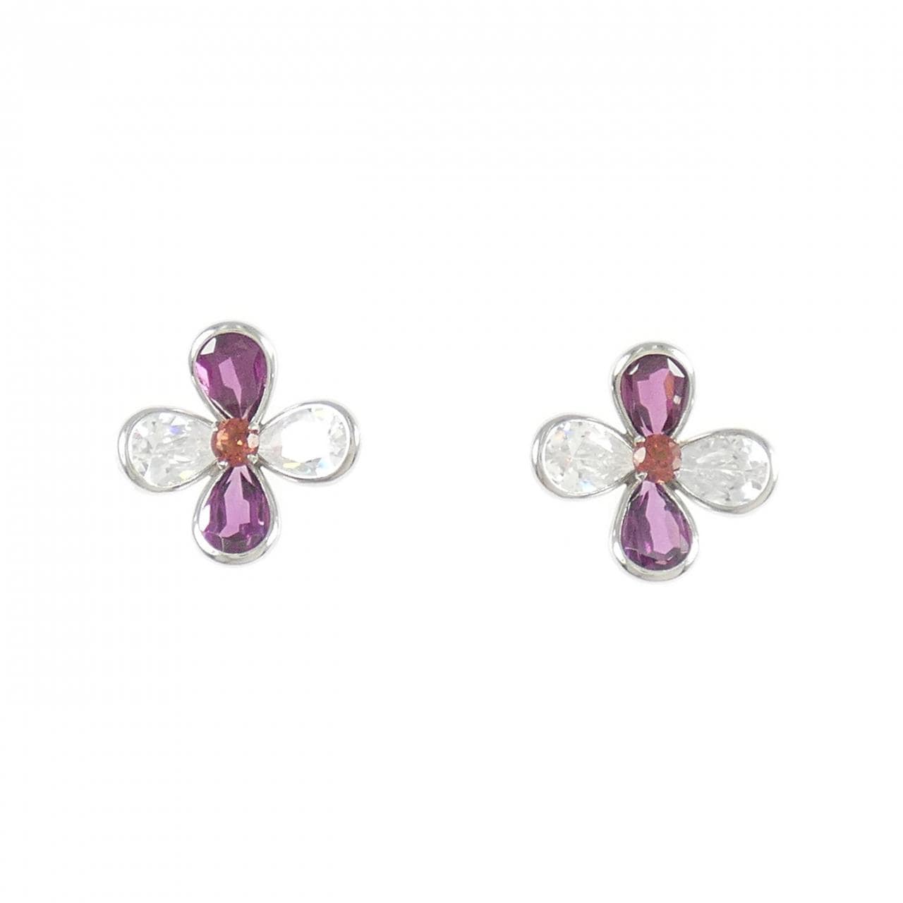 K14WG フラワー ガーネット ピアス