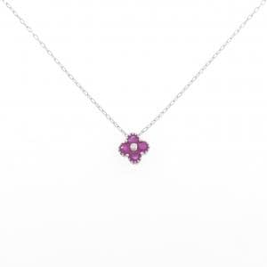 K18WG フラワー ルビー ネックレス