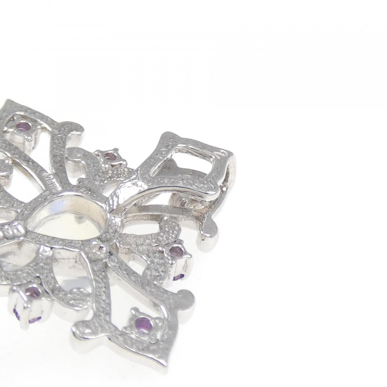 K18WG Cross Color Stone Pendant