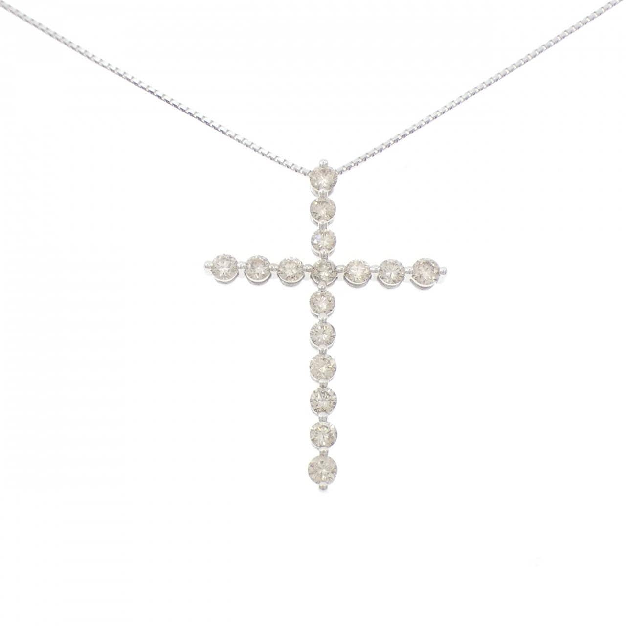 K18WG クロス ダイヤモンド ネックレス 2.30CT