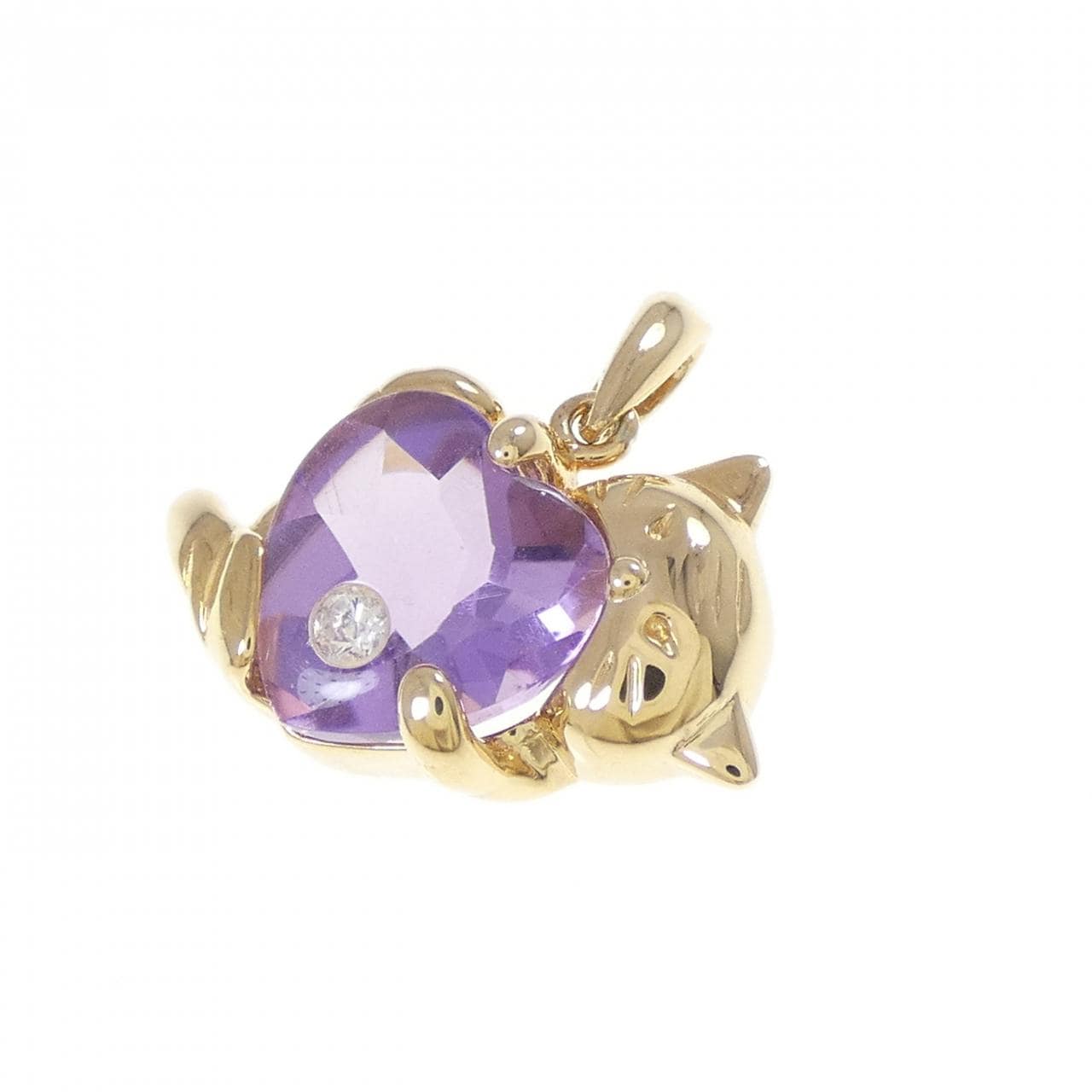 K18YG ハート×キャット アメジスト ペンダント