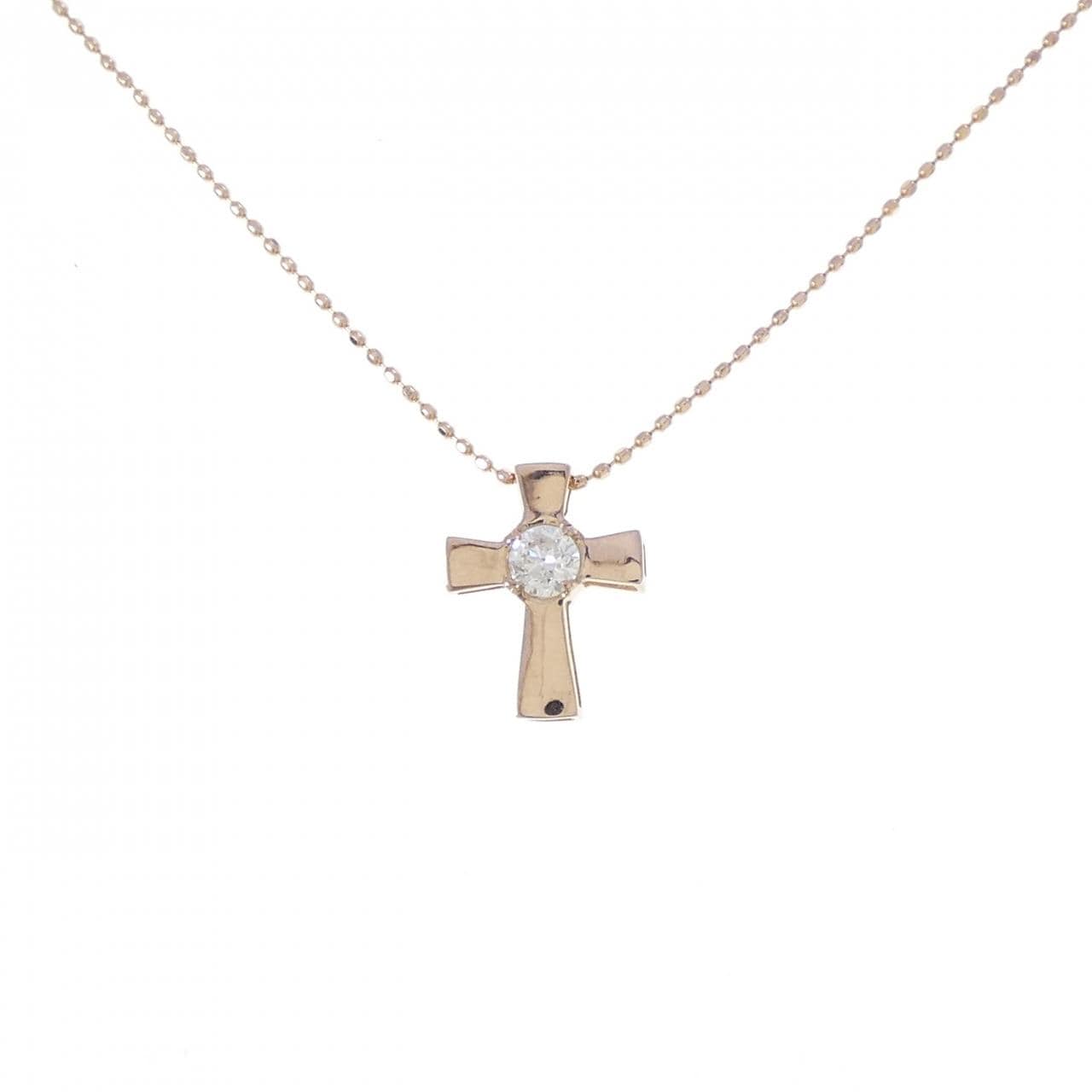 K18PG クロス ダイヤモンド ネックレス 0.15CT