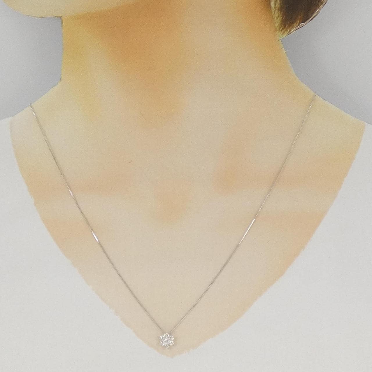 K18WG フラワー ダイヤモンド ネックレス 0.30CT