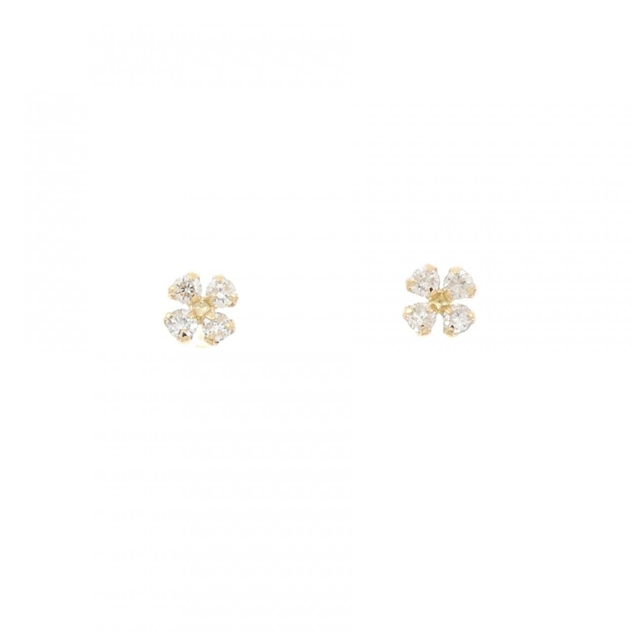 K18YG フラワー ダイヤモンド ピアス 0.10CT