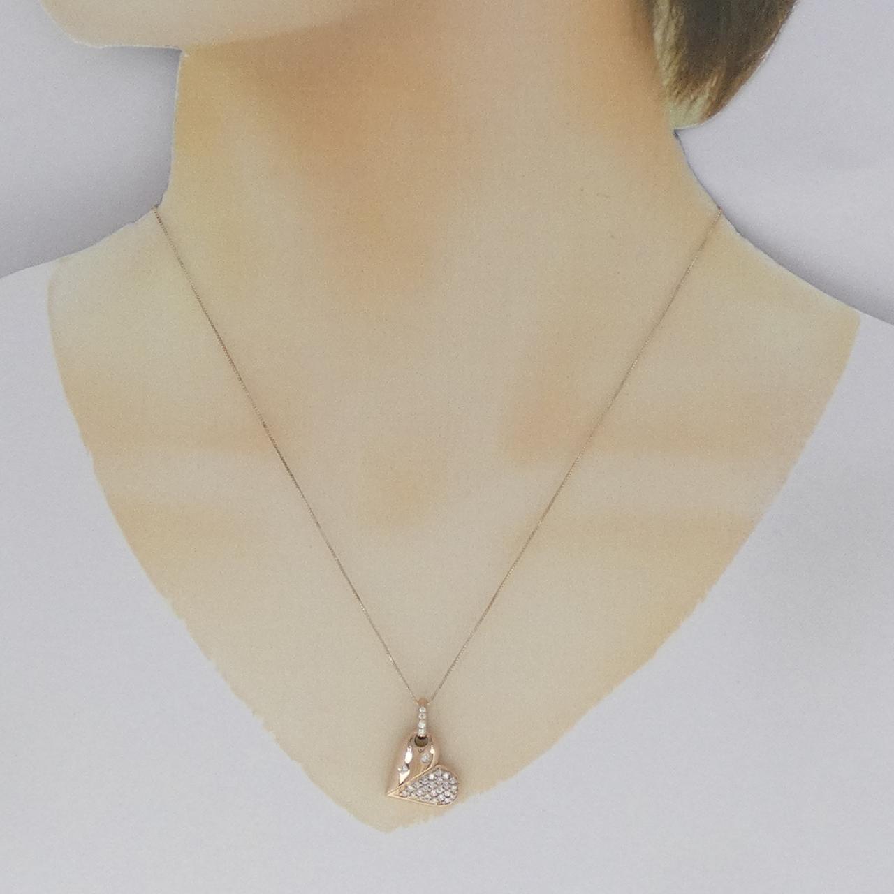 K18PG 2WAY ハート パヴェ ダイヤモンド ネックレス 0.50CT