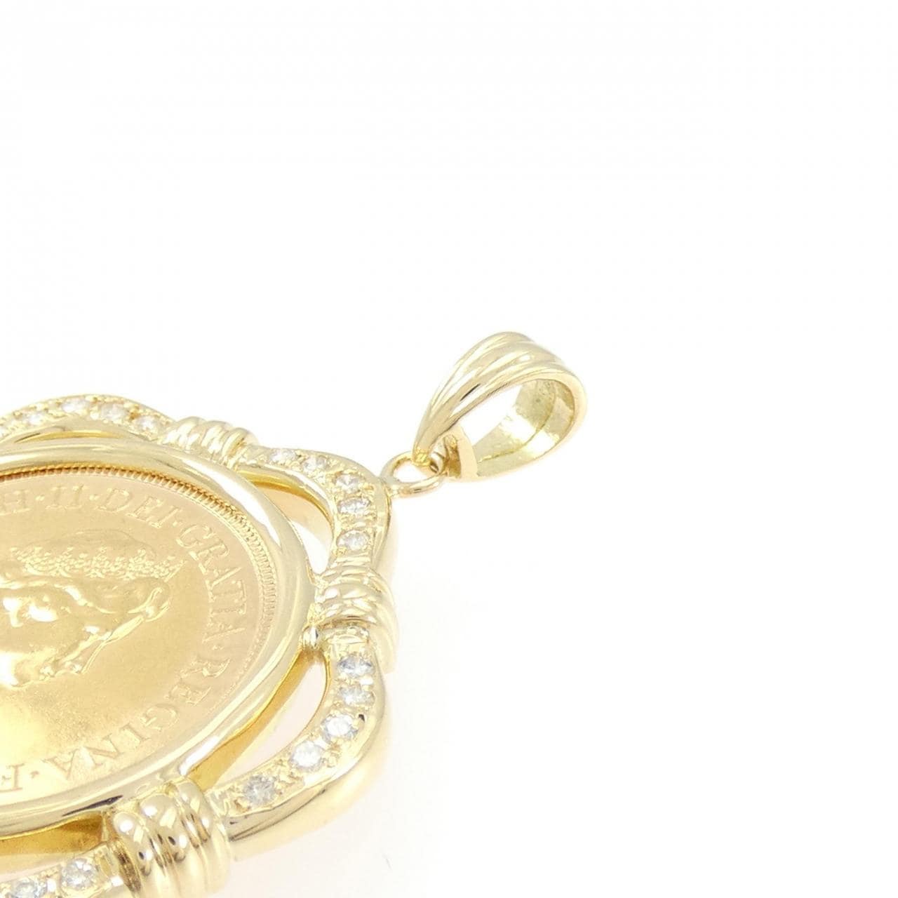 K18YG(枠) ダイヤモンド コイン ペンダント 0.38CT
