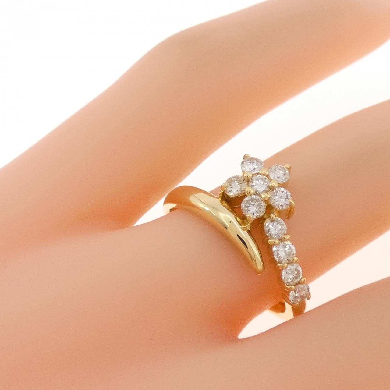 K18YG フラワー ダイヤモンド リング 0.50CT