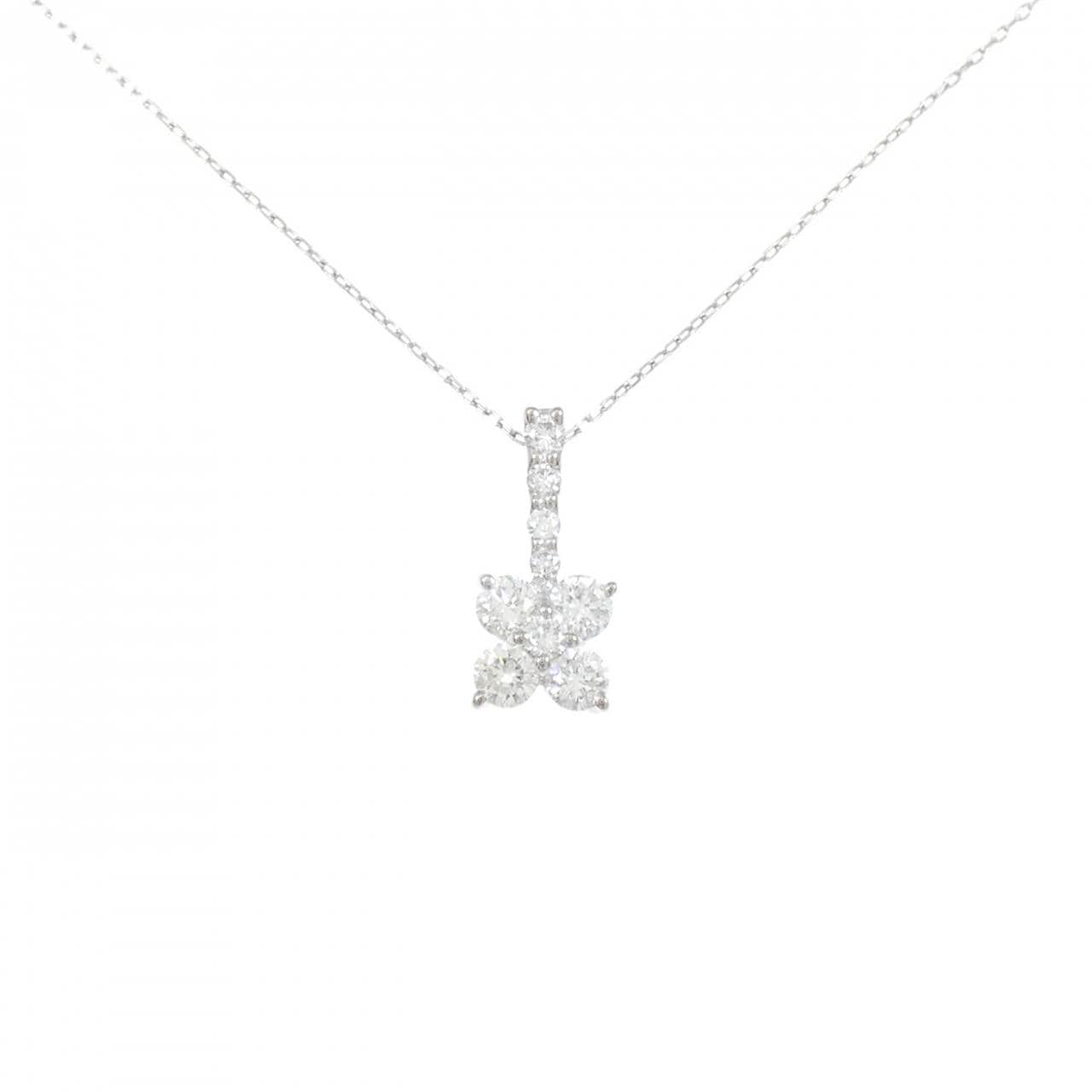 K18WG/PT850 フラワー ダイヤモンド ネックレス 0.35CT