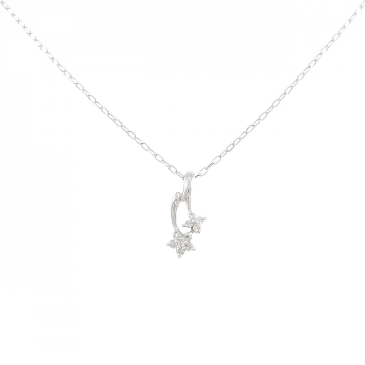 K18WG フラワー ダイヤモンド ネックレス 0.08CT