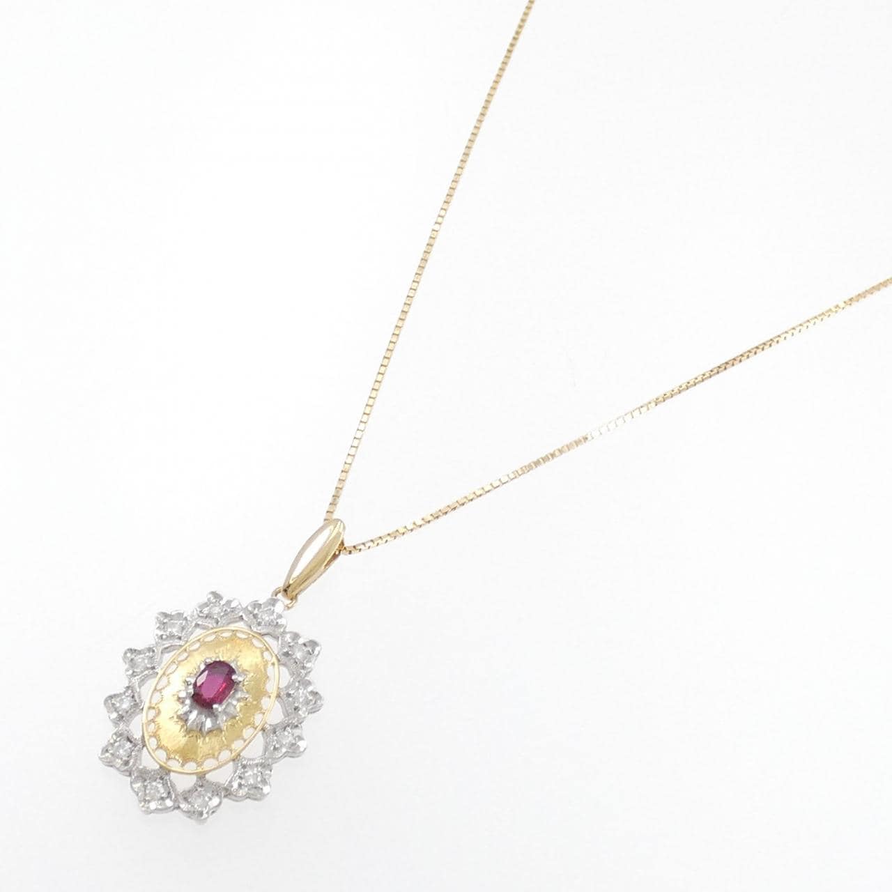 K18YG/PT900 ルビー ネックレス 0.22CT