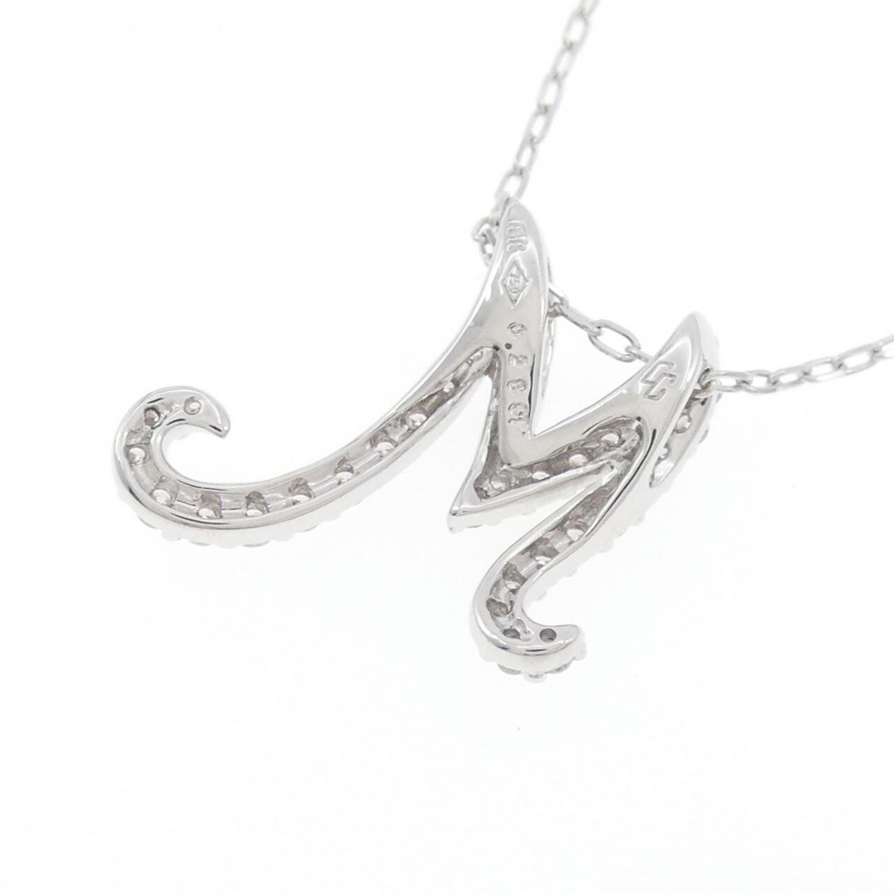750WG/K18WG イニシャルM ダイヤモンド ネックレス 0.28CT