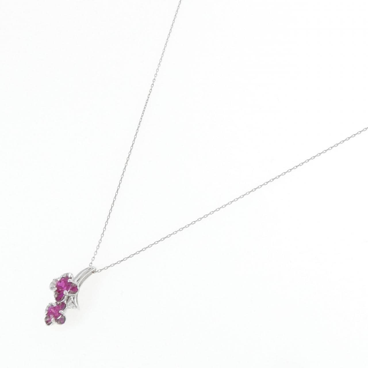 K18WG フラワー ルビー ネックレス 0.41CT