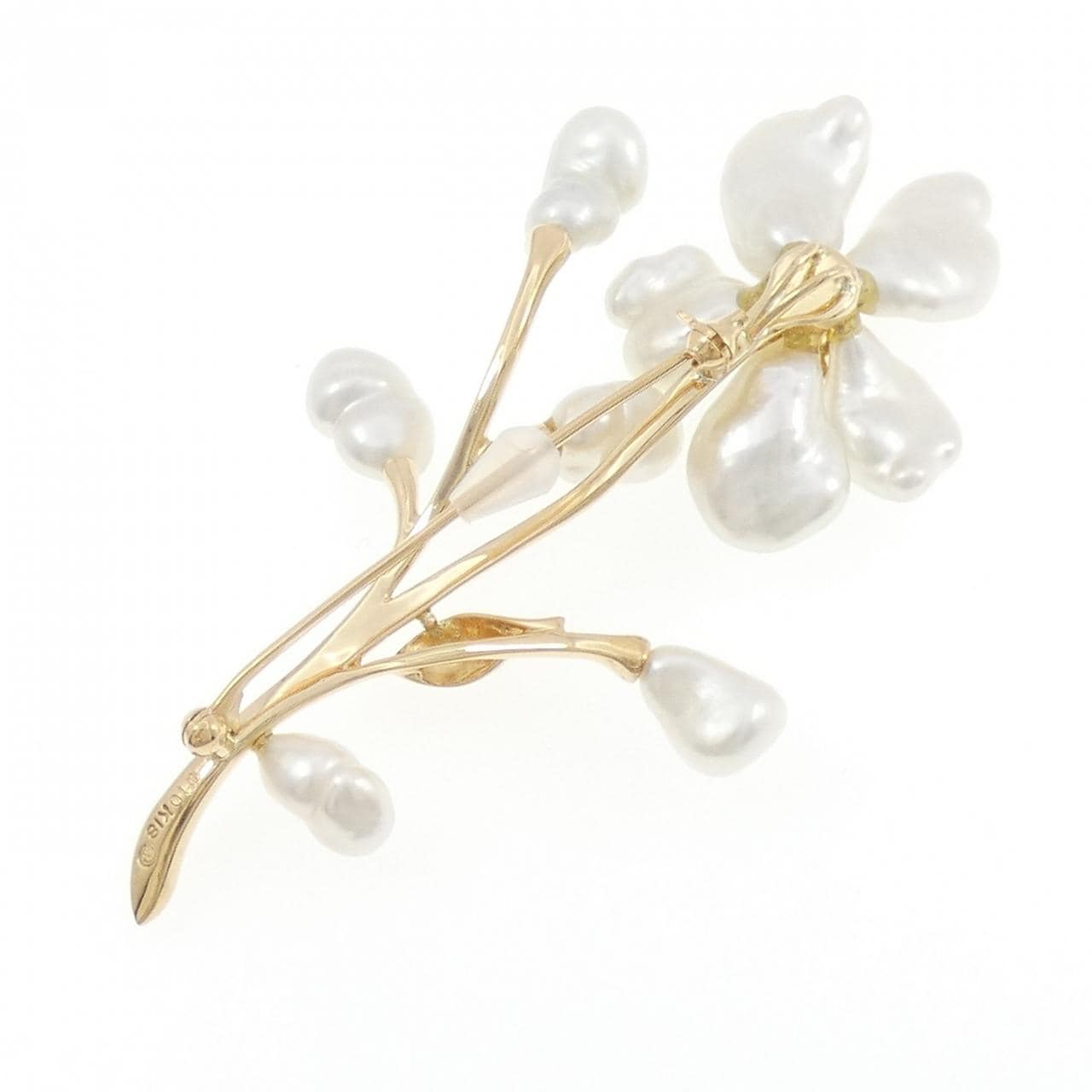 K18YG フラワー カラーストーン ブローチ