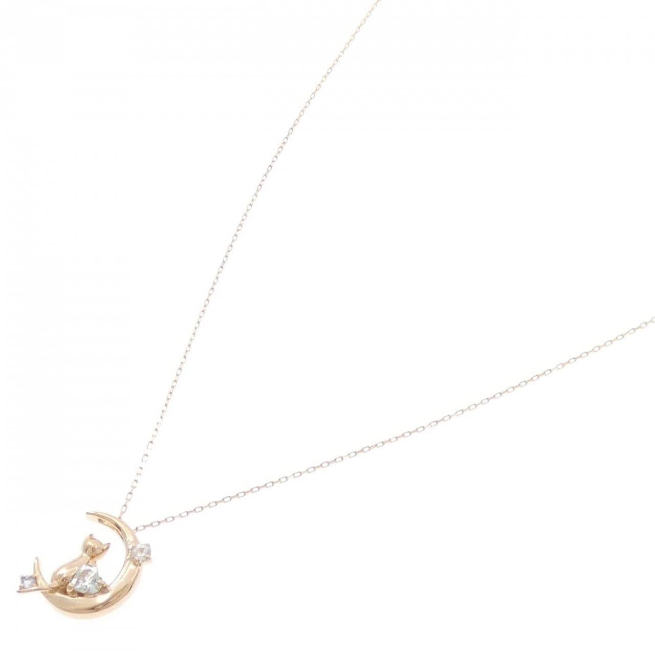 K18PG Cat Moon Color Stone Necklace