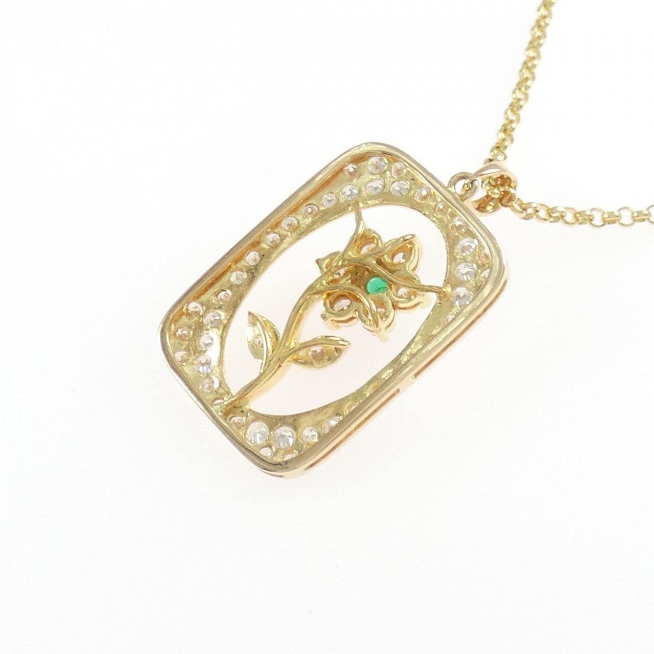 750YG/K18YG フラワー エメラルド ネックレス