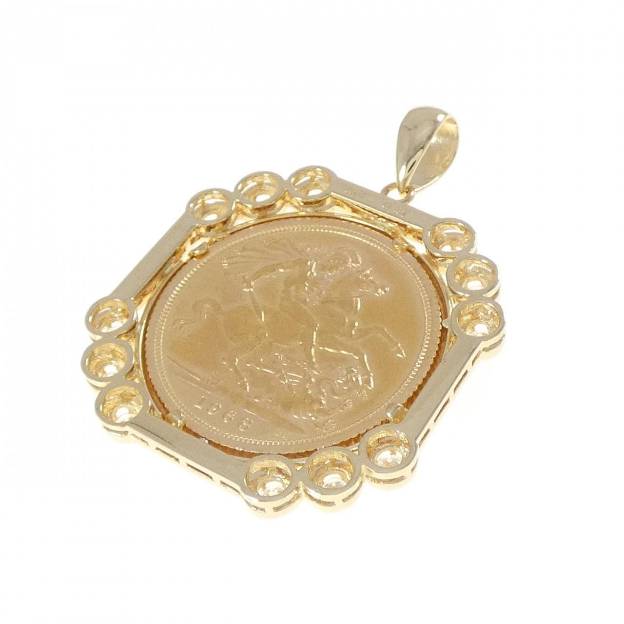 K18YG(枠) ダイヤモンド コイン 0.37CT ペンダント