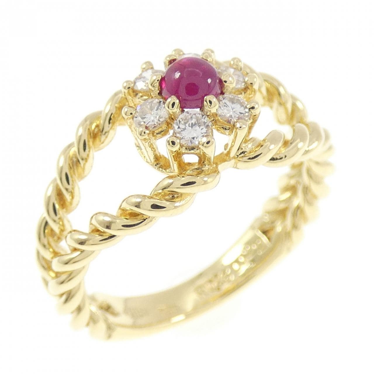 K18YG フラワー ルビー リング 0.26CT