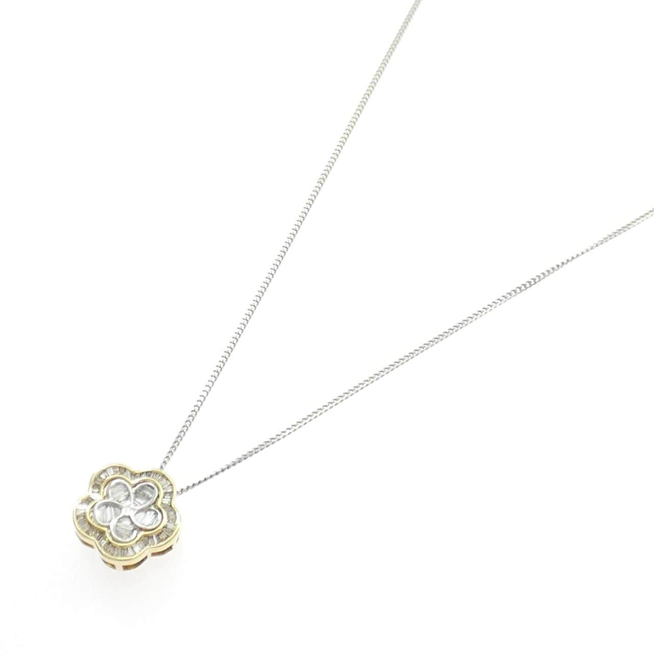 K18YG/K18WG/PT850 2WAY フラワー ダイヤモンド ネックレス 0.18CT