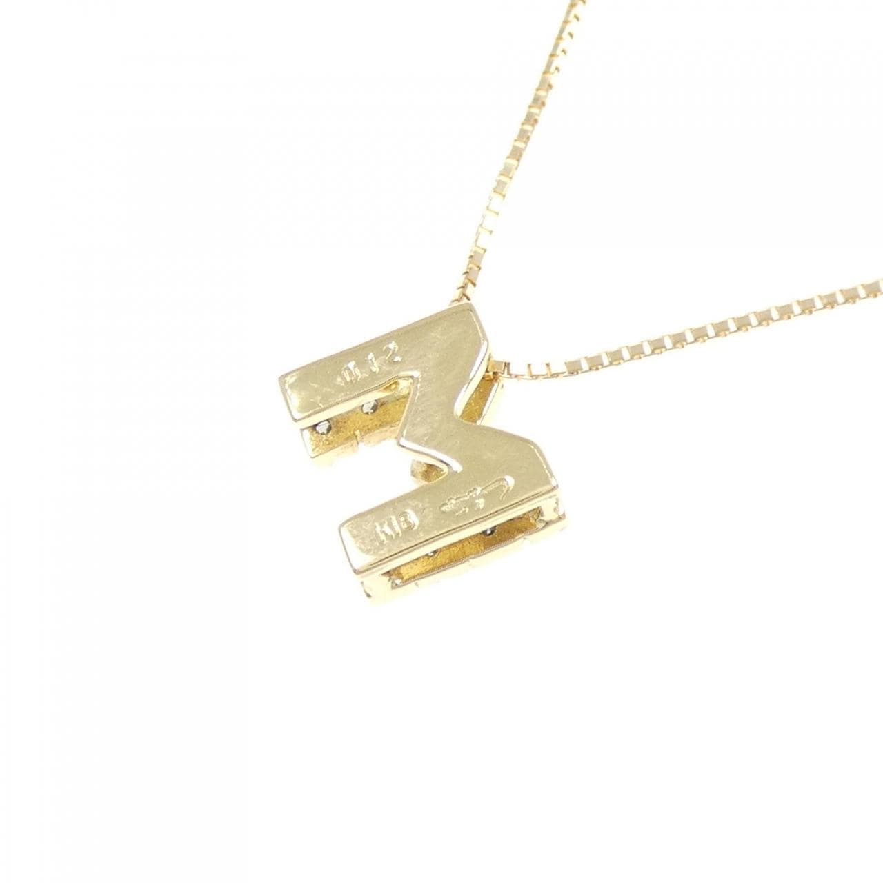 K18YG イニシャルM ダイヤモンド ネックレス 0.12CT