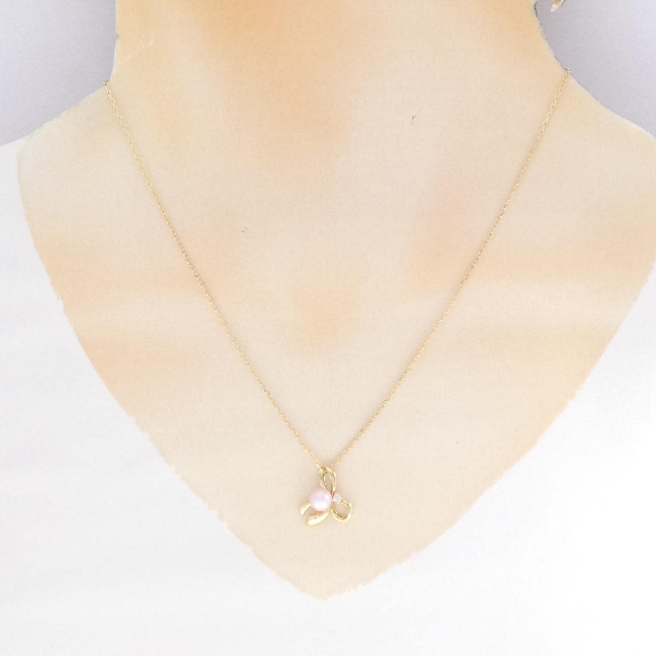 K18YG リボン 淡水パール ネックレス 5.4mm
