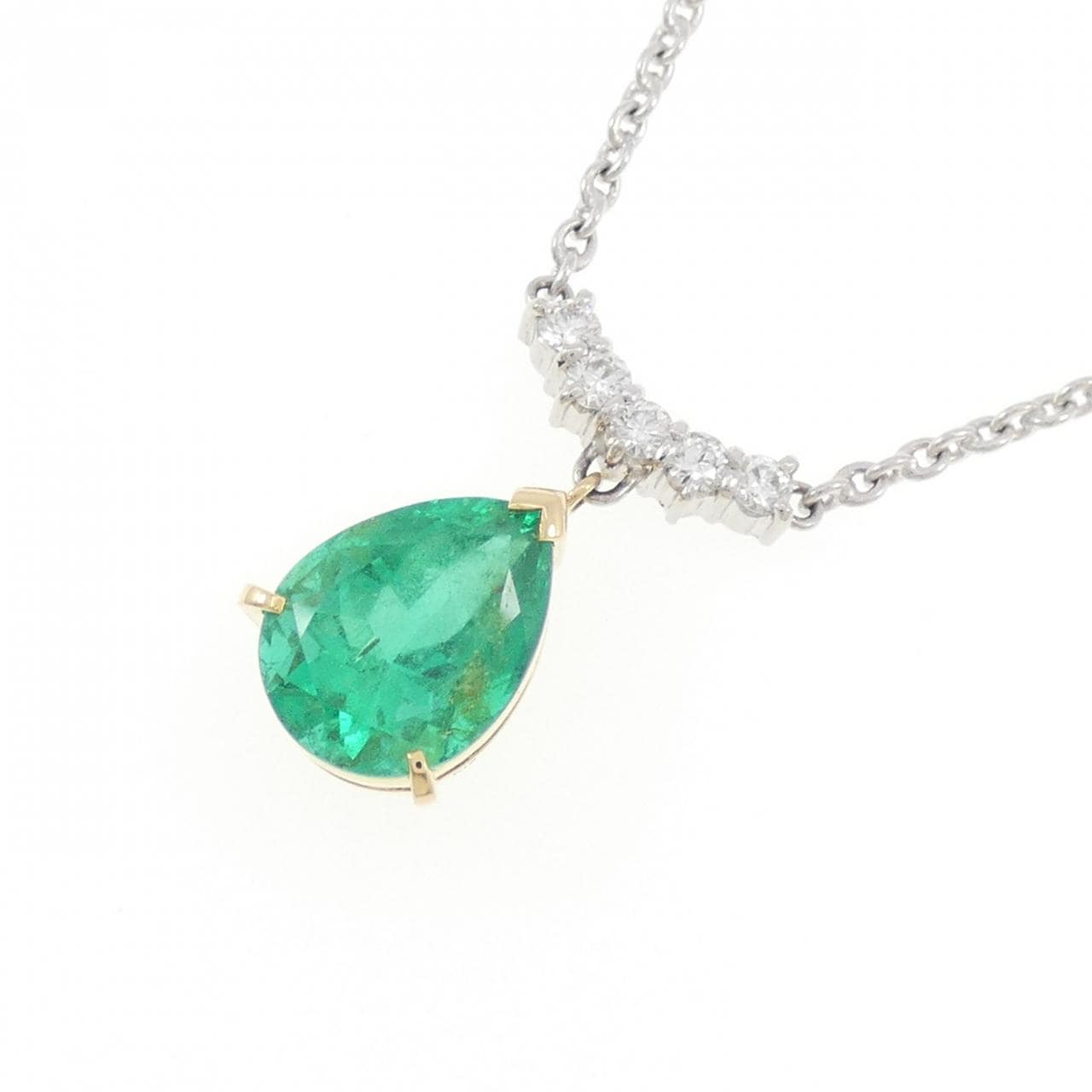 K18YG/PT850 エメラルド ネックレス 4.20CT コロンビア産