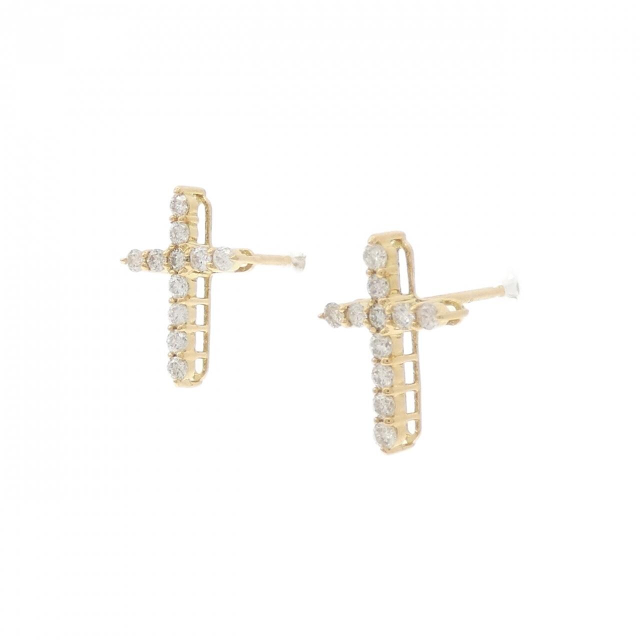 【新品】K18YG クロス ダイヤモンド ピアス 0.20CT
