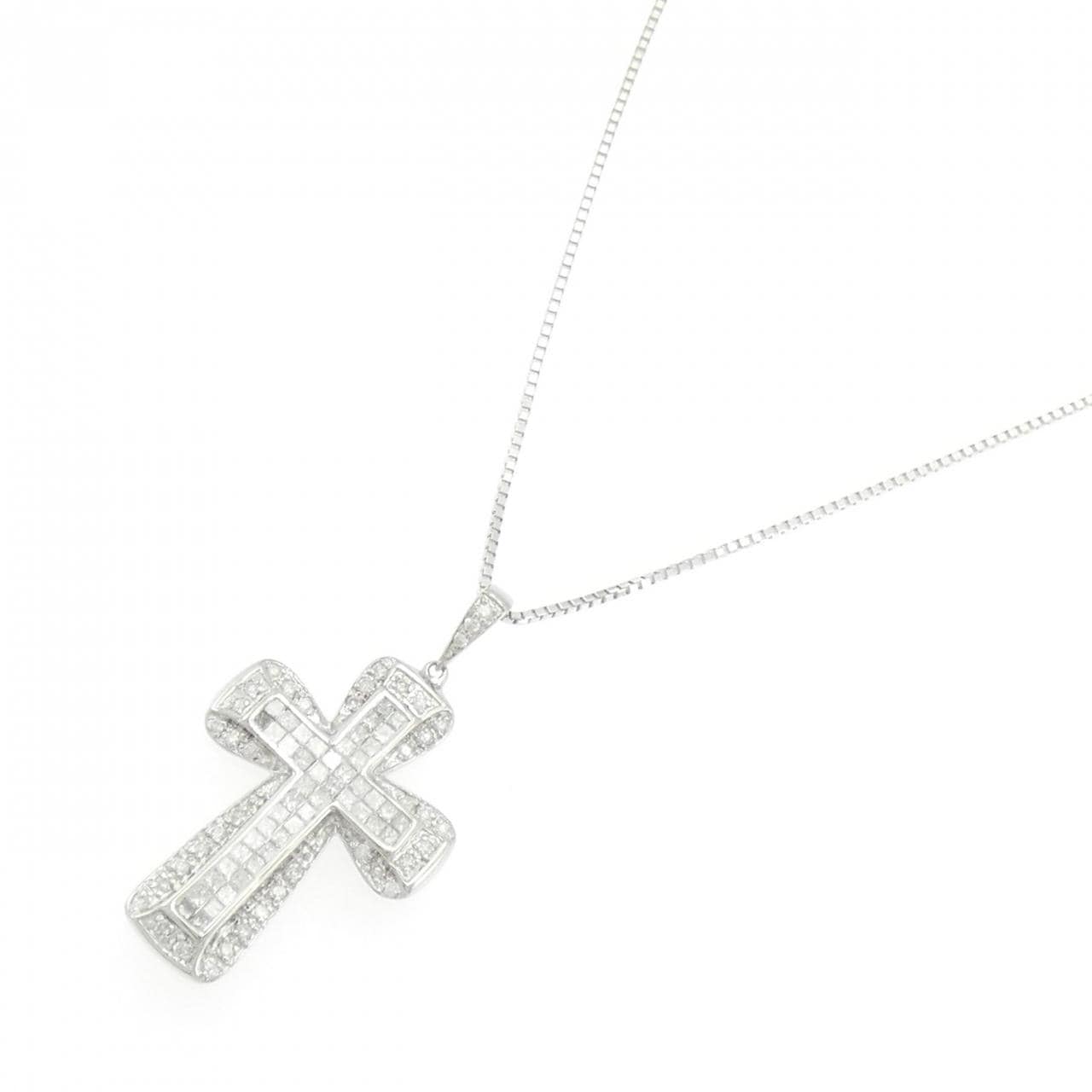 K18WG クロス ダイヤモンド ネックレス 1.00CT
