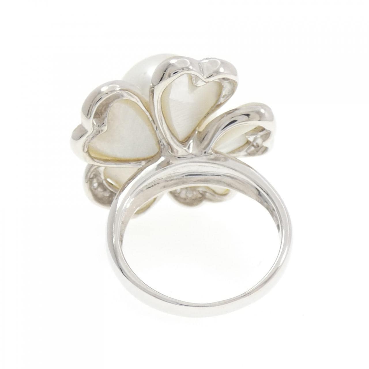 K18WG フラワー カラーストーン リング