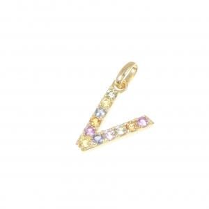 【新品】K18YG イニシャルV サファイヤ ペンダント 0.18CT