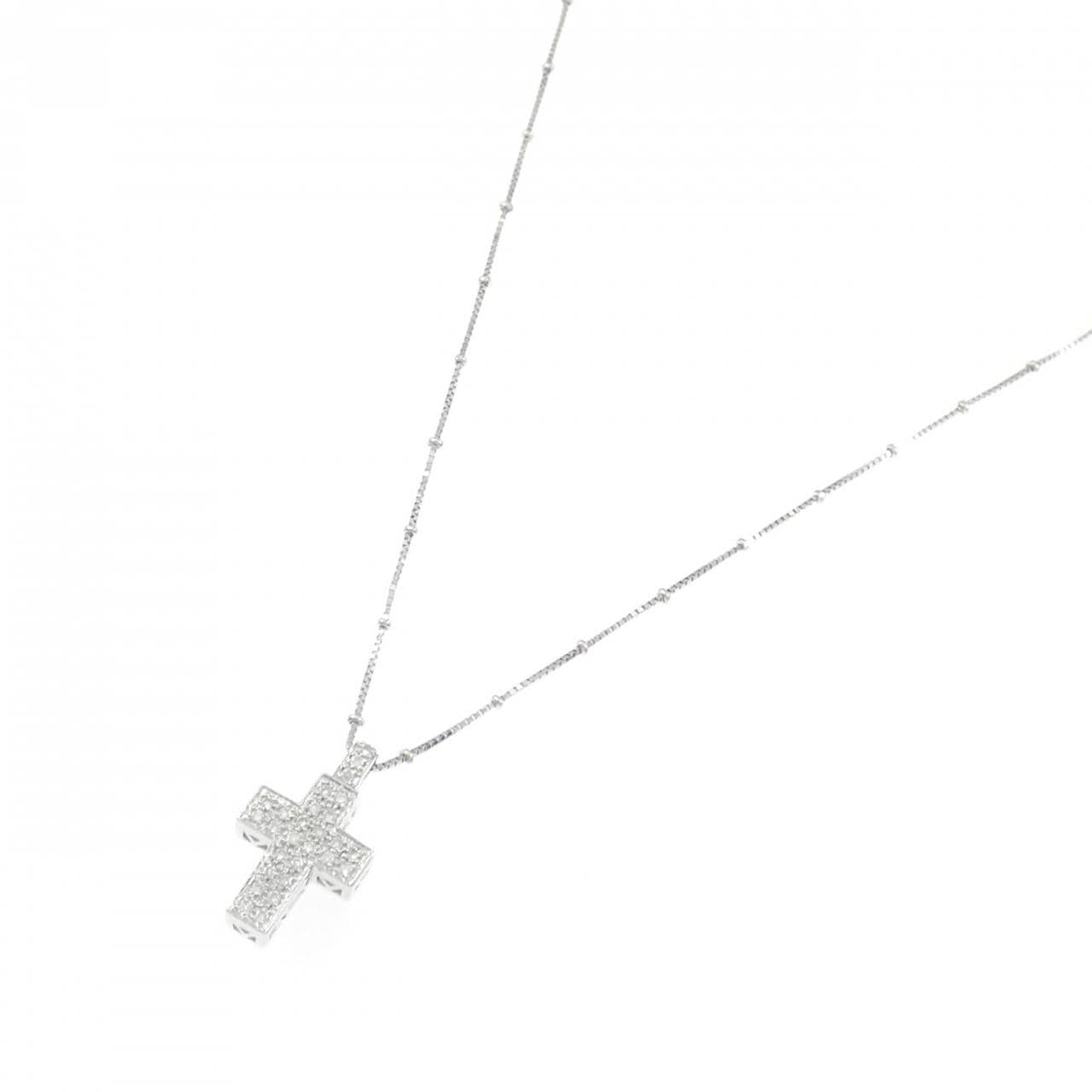 K18WG/750WG クロス ダイヤモンド ネックレス 0.14CT