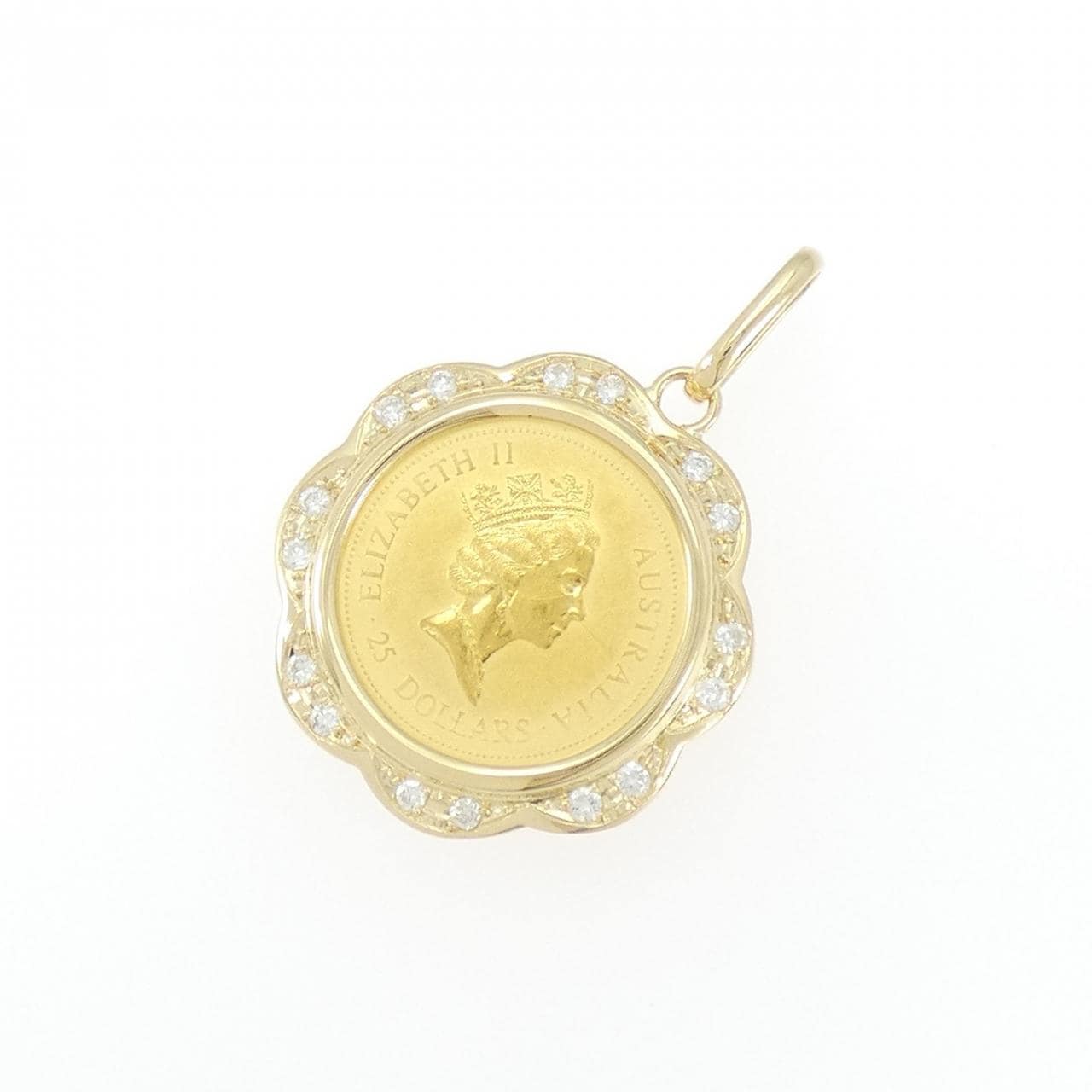 K18YG(枠) ダイヤモンド コイン ペンダント 0.32CT