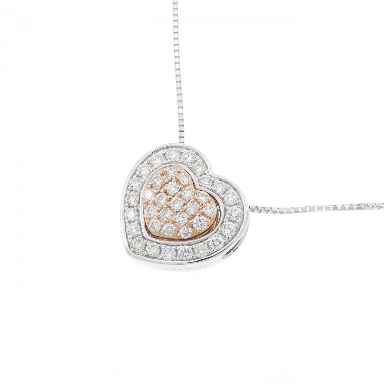 K18WG/K18PG 2WAY ハート パヴェ ダイヤモンド ネックレス 0.30CT