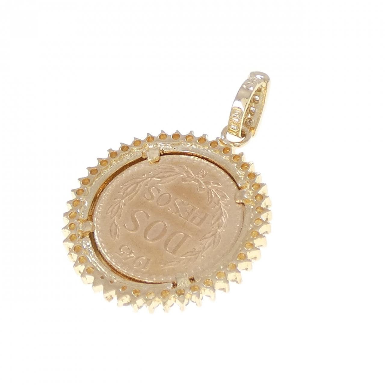 K18YG(枠) ダイヤモンド コイン ペンダント 0.26CT