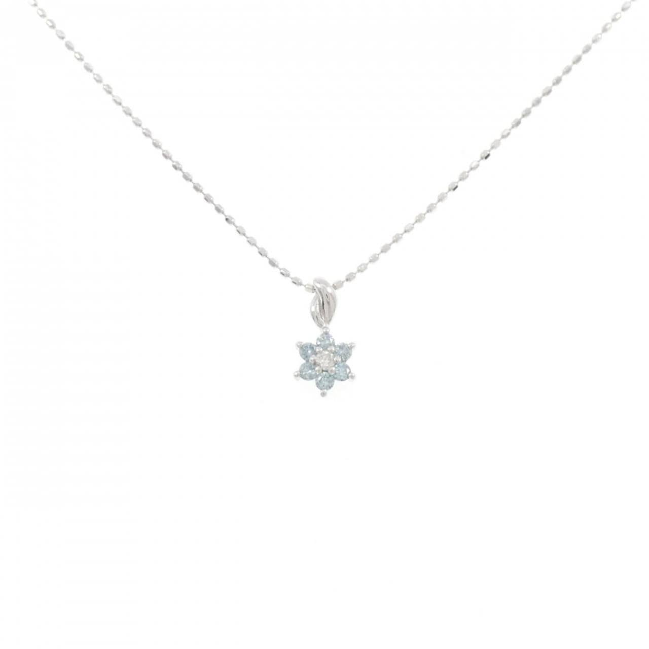 K18WG フラワー ダイヤモンド ネックレス 0.10CT
