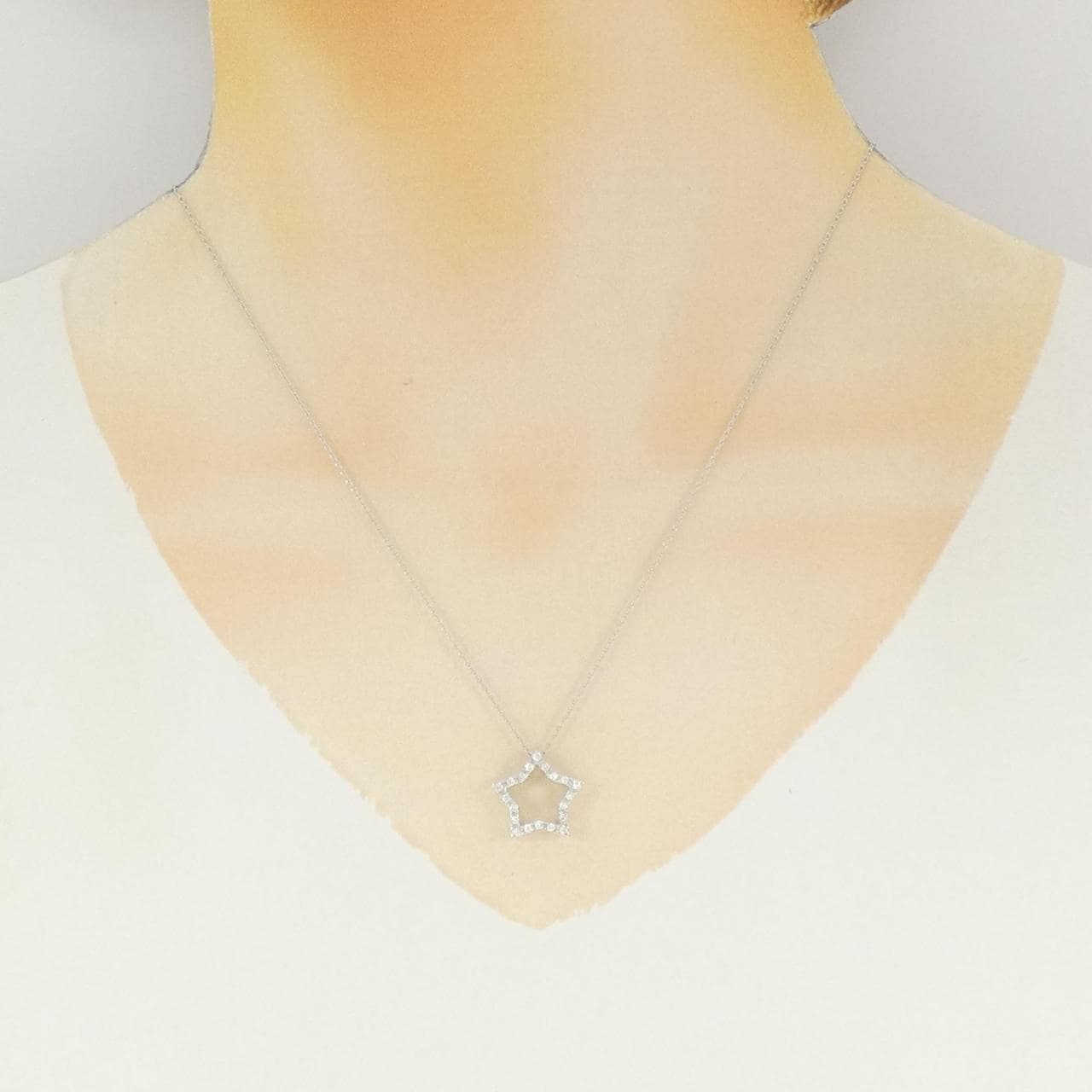 750WG/K18WG スター ダイヤモンド ネックレス 0.18CT