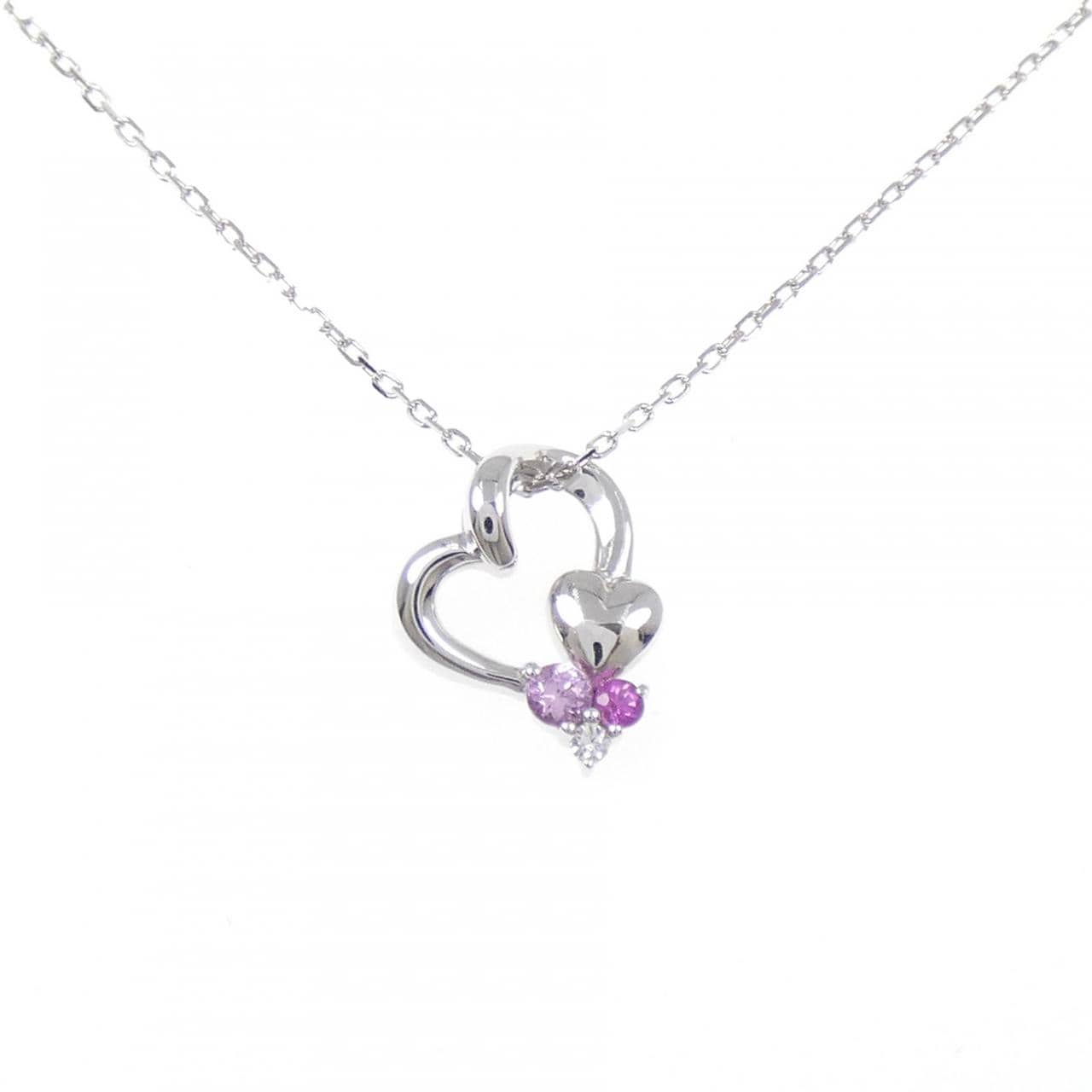 K10WG ハート サファイヤ ネックレス 0.06CT