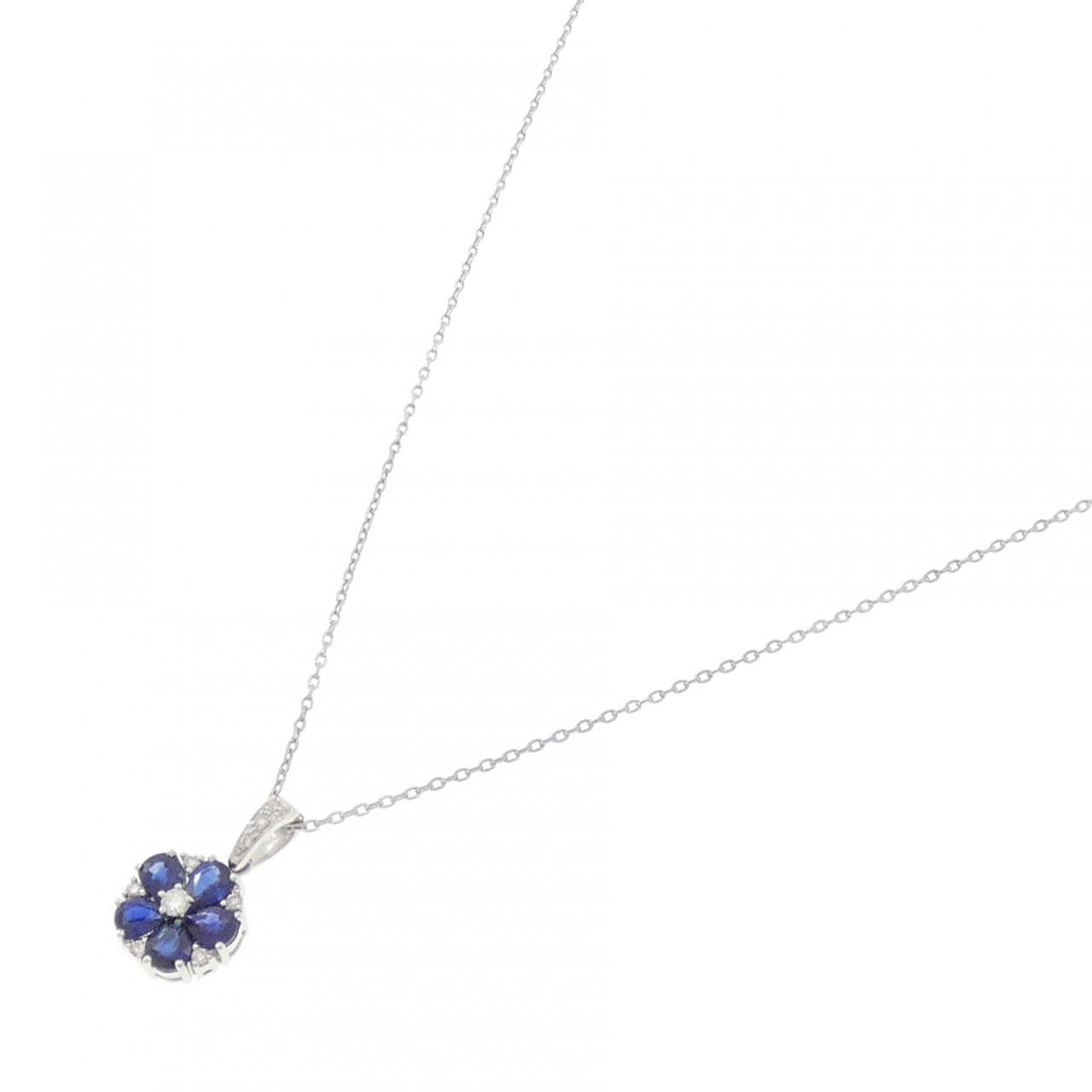 K18WG フラワー サファイヤ ネックレス 1.08CT