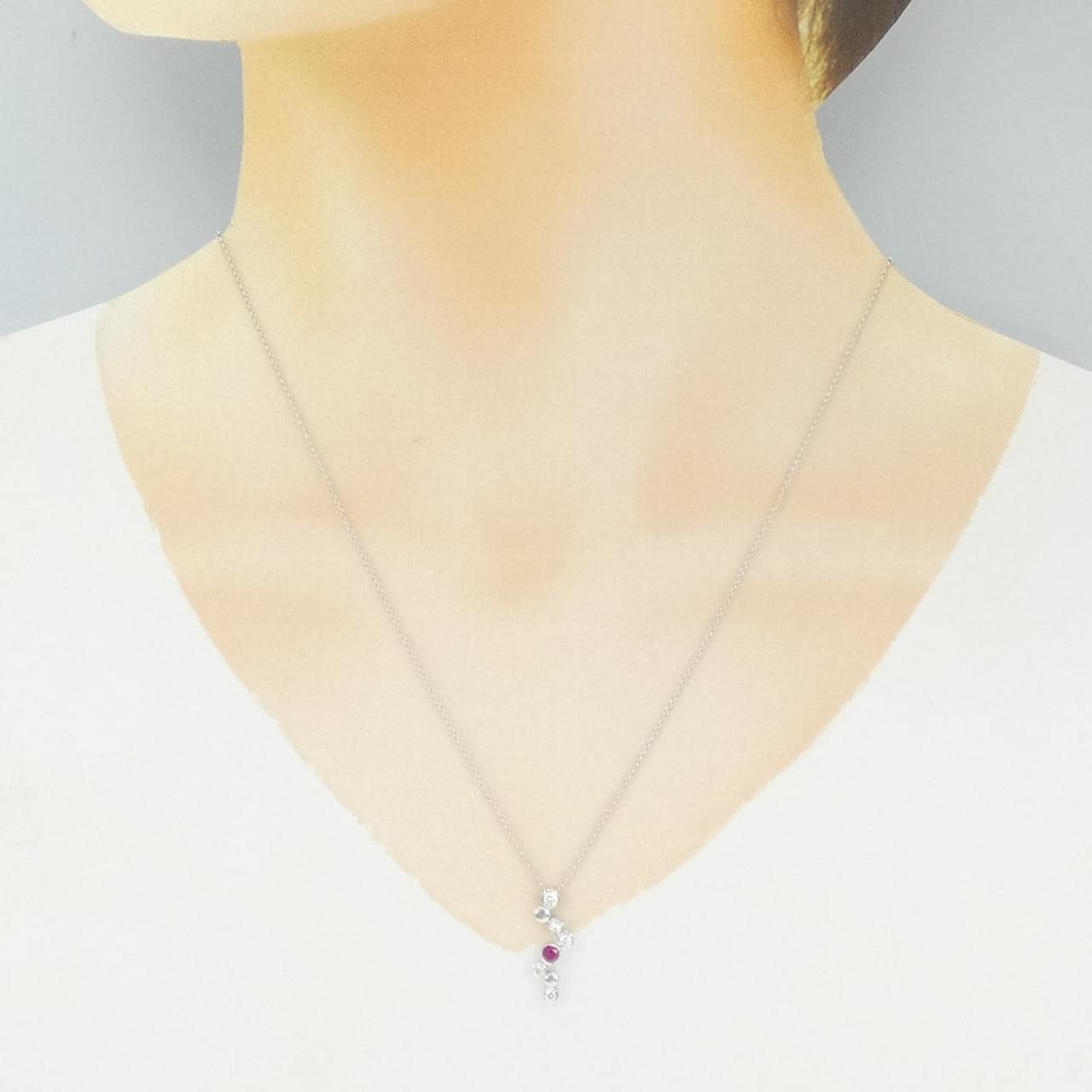 K18WG ルビー ネックレス 0.15CT