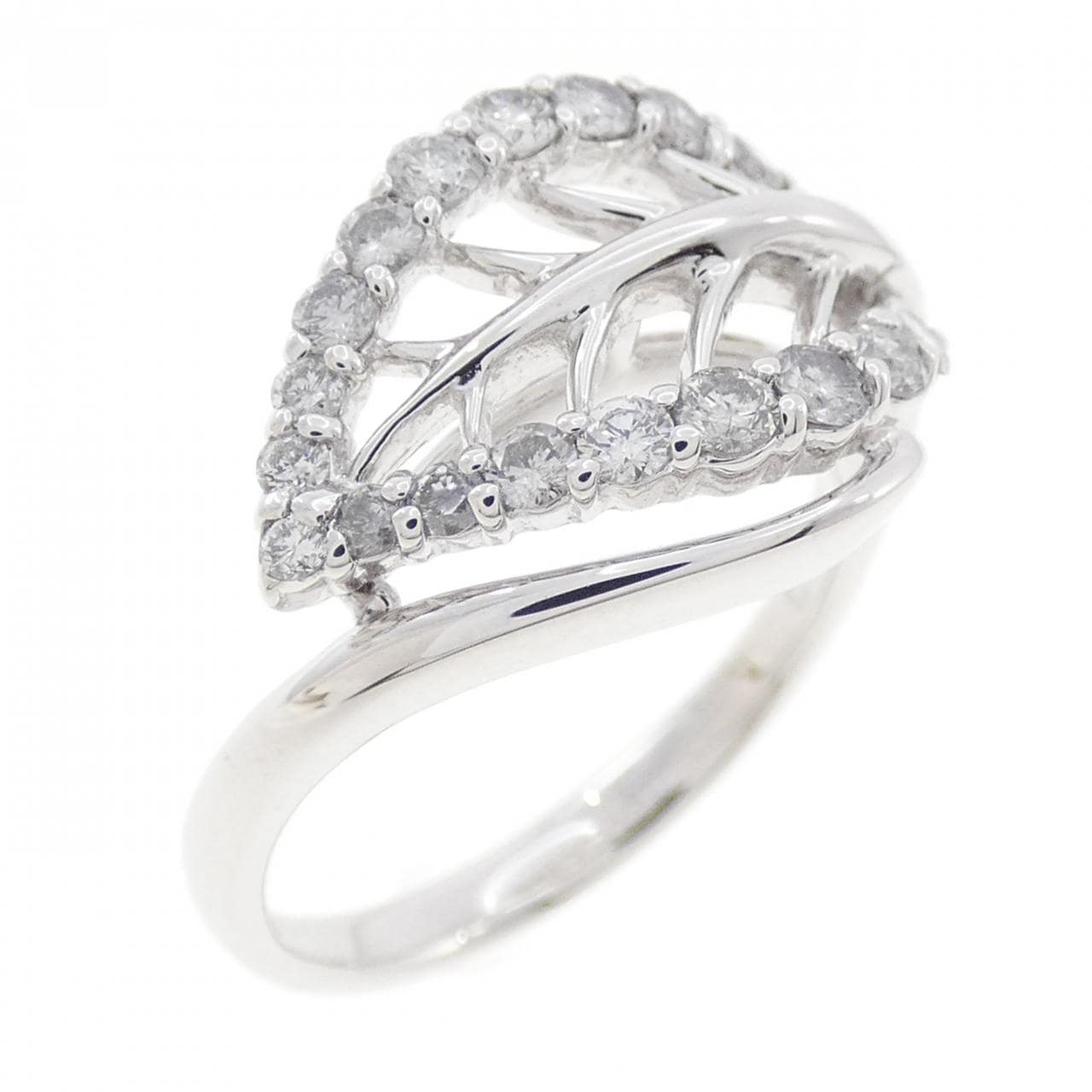 K18WG リーフ ダイヤモンド リング 0.55CT