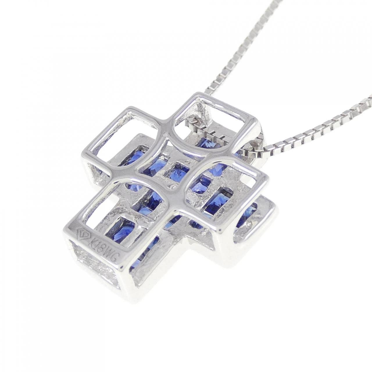 K18WG cross sapphire necklace