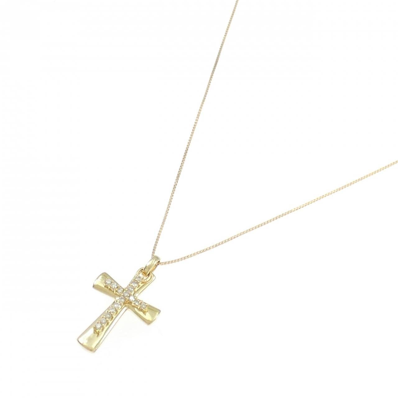 K18YG クロス ダイヤモンド ネックレス 0.12CT